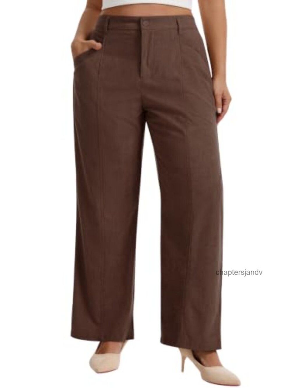 Plus Size Corduroy Look Work Pants High Rise Boot Cut Trousers